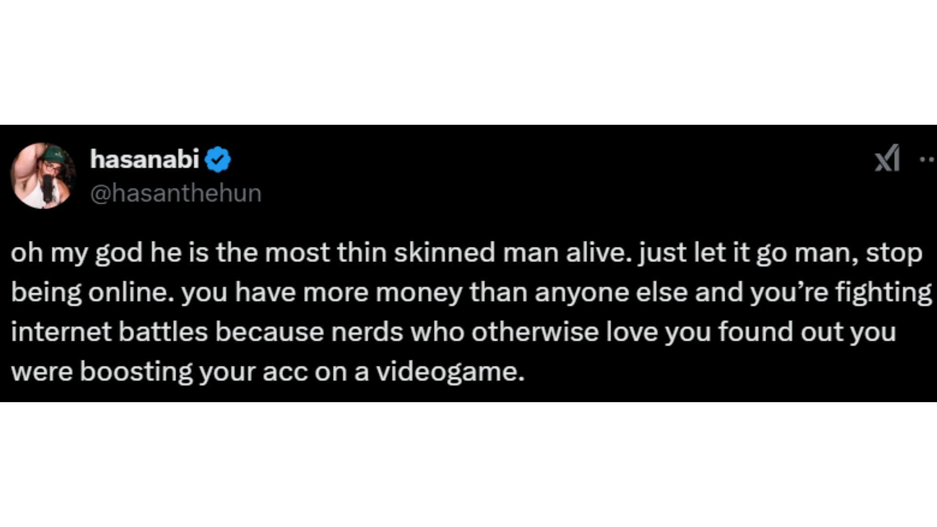 HasanAbi claims Elon Musk is sour about the Path of Exile "boosted" allegations (Image via @hasanthehun/X)